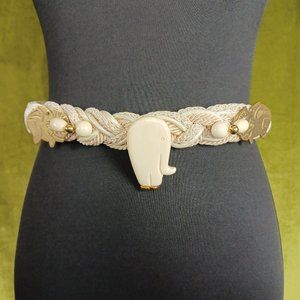 Vintage 80s Elephants Woven Rope Belt, Up To 32”
